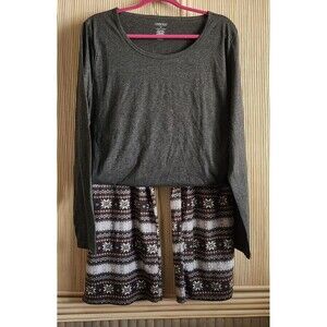 Cherokee Women's Pajamas Set Size 3X Gray Long Sleeve Shirt Winter Fleece Pants
